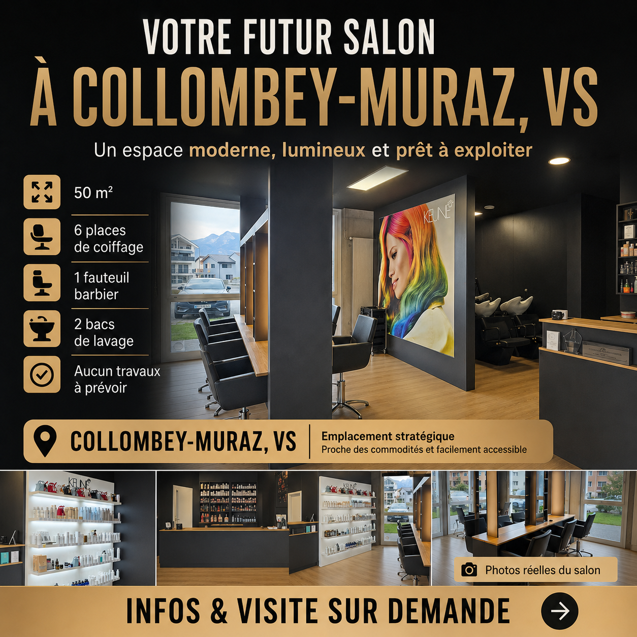 Salon de coiffure clé en main à remettre – 50 m² – Collombey-Muraz